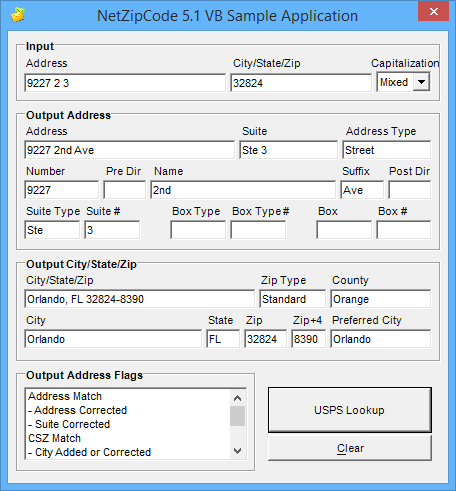 NetZipCode 4.4 VB Sample Application NetZipCode for .NET Screen Shot