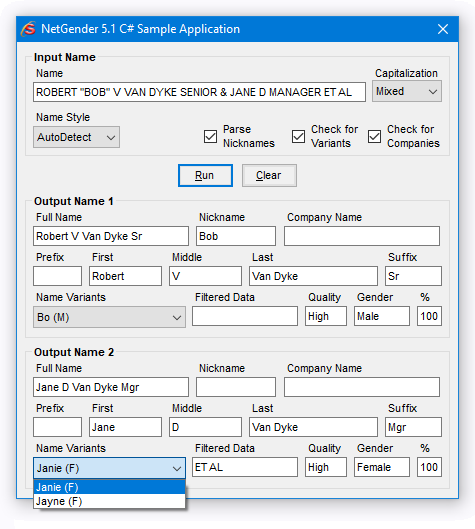 NetGender 5.1 VB Sample Application NetGender for .NET Screen Shot
